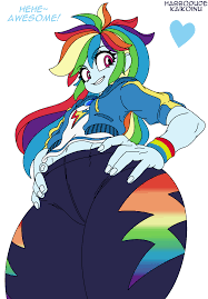 1992429 - suggestive, artist:habbodude, artist:kaikoinu, edit, rainbow  dash, equestria girls, belly, belly button, breasts, clothes, colored,  cutie mark on clothes, delicious flat chest, female, hand on hip, happy,  heart, hoodie, leggings, looking