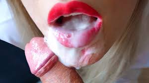 A LOT OF CUM IN MY MOUTH! I suck with red lipstick and he cum in my mouth  and on tongue POV