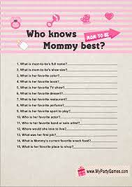 Who Knows Mommy Best Free Printable Baby Shower Game In Pink Color Free Printable Baby Shower Games Baby Shower Printables Printable Baby Shower Games