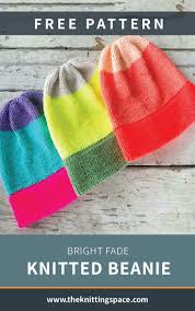 I see seashells, wildflowers, teal tide, pressed flowers, citron, rhubarb, orchid. Bright Fade Knitted Beanie Free Knitting Pattern