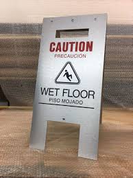 Metal Wet Floor Sign Brushed Satin Silver En Espanol Wet Floor Signs Wet Floor Flooring