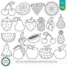 Fruits Digital Stamp Pack Black And White Clipart Fruits Clipart Healthy Food Clipart Watermelon Apple Strawberry Pineapple Clip Art Digital Stamps Fruit Clipart