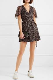 19 Wrap Dresses To Wear With Your White Sneakers Chiffon Dress Short Mini Wrap Dress Wrap Dress Floral