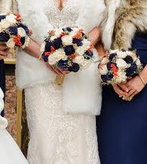 Silk wedding bouquets designed by kate said yes weddings. Sola Wood Flower Wedding Bouquet Ivory Navy Preserved Red Berries Curiousfloral
