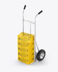 Download Metallic Hand Truck With Boxes Mockup In Box Mockups On Yellow Images Object Mockups PSD Mockup Templates