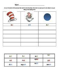 Cat In The Hat Rhyming Match Up Seuss Classroom Rhyming Activities Teaching Kindergarten