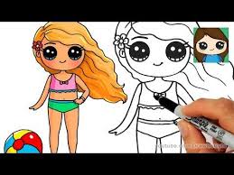 How To Draw A Cute Girl At The Beach In Swimsuit Easy Youtube Cute Kawaii Drawings Kawaii Drawings Animal Drawings