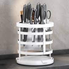 Home Thicken Knife Organizer Chopstick Cylinder Kitchen Drainage Countertop  Shelf, Specification: Fixed (White)