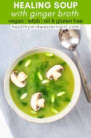 Vegan Spinach Soup With Ginger Broth Spinachsoup This Healing Vegan Spinach Soup Is Light And Comforting W Vegan Spinach Soup Vegan Soup Recipes Spinach Soup
