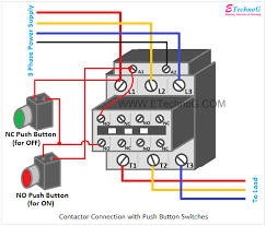 Note that one one of the contactor acts as a switch for the start button. Electrical Contactor Connection And Wiring Diagram Etechnog