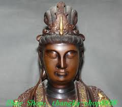 18.8"Old China Purple Bronze Gilt Kwan-yin Guan Yin Boddhisattva Goddess  Statue