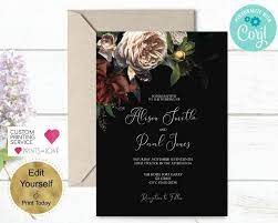 Moody Floral Wedding Invitations Modern Wedding Invitation Red Ivory Black Floral Wedding Invitations Modern Wedding Invitations Dark Wedding Invitations