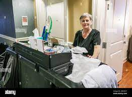 Jacksonville Florida,Tapestry Park,Hotel Indigo IHG,maid housekeeper  housekeeping cart,woman women lady female,adult,resident,inside interior  indoors Stock Photo - Alamy