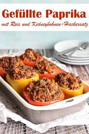 Gefullte Paprikaschoten Mit Reis Und Kidneybohnen Hack Kidneybohnen Rezept Kidneybohnen Proteinreiches Essen