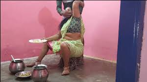 Aunty was sitting and eating until her thighs were visible. I got emotional  on seeing her. I went creampie and had sex with her.