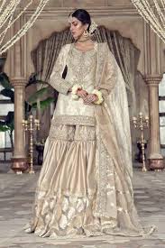 Off White and golden colour bridal dress ideas for Pakistani ...