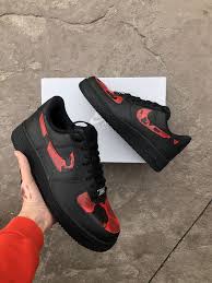 Red Black Bape Air Force 1 By Shoezona In 2020 Nike Air Force Black Red Nike Shoes Nike Air Shoes