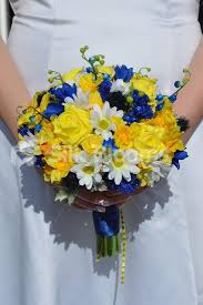 Summery Yellow Daffodil And Rose Bridal Bouquet W Blue Lily Of The Valley Yellow Wedding Bouquet