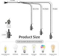 Vintage Plug-in Pendant Light Kit with 1-to-3 Hanging E26 ...