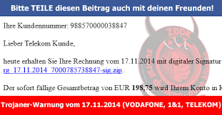 Im anhang sende ich ihnen meine krankmeldung. Trojaner Warnung Anbei Erhalten Sie Ihre Rechnung Vom 17 11 2014 Vodafone 1 1 Telekom