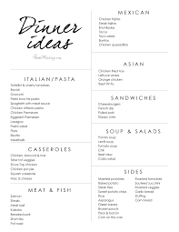 Here is a sample dinner buffet menu that gives several selections for customers to choose from and outlines restaurant catering policies. Dinner Idea List And Menu Meal Planning Menus Family Meal Planning Monthly Meal Planning