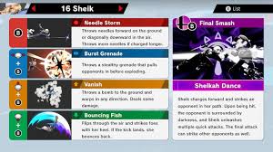 Sh / fh / shff / fhff frames — 41 / 56 / 29 / 39. Sheik Super Smash Bros Ultimate Unlock Stats Moves