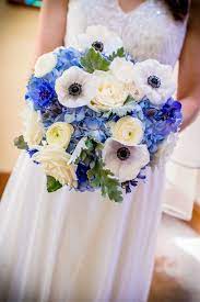 White Anemones Blue Bouquet Blue Centerpiece Navy Wedding Diy Wedding Flower Mo Wedding Flowers Hydrangea Hydrangea Bouquet Wedding Blue Hydrangea Bouquet