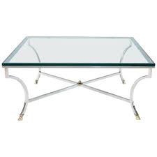 Large size coffee tea table rectangular table clear glass soho coffee table with top quality. Large Square Mid Century Modern Brass Chrome And Glass Coffee Table For Sale At 1stdibs