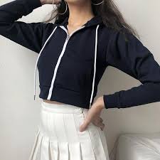 Black White And Navy Blue Outfits Black White Gray Dark Blue Crop Hoodie Fashion Aesthetic Hoodie Apparel