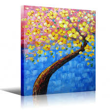 Palette Knife Painting Yellow Tree Wall Decor Flower Oil Painting On Canvas Yellow Blue Artwork For Oil painting | palette knife technique my new oil painting of continuous 2 and half hour turned into 5 minutes in time lapse although it's my first video.