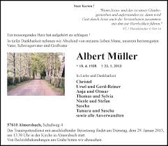 Der deutsche rekordmeister und seine gesamte fangemeinde trauern um gerd müller, der am frühen sonntagmorgen im alter von 75 jahren gestorben ist. Traueranzeigen Von Albert Muller Rz Trauer De
