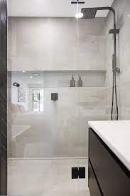Double Shower With Matt Black Taps And Concrete Tiles Bathroom Remodel Designs Concrete Shower Minimalist Showers