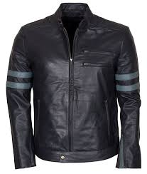 Mens Blue Stripe Mayhem Retro Biker Leather Jacket Usa Jacket Leather Jacket Men Designer Leather Jackets Leather Jackets For Sale