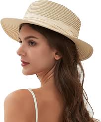Straw Boater Hats for Men Women Wide Brim Skimmer Beach Summer Sun Hat
