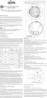 An effective carbon monoxide alarm will detect early levels of co. Co3345 Home Security Wireless Sensor User Manual Users Guide Apollo Fire Detectors