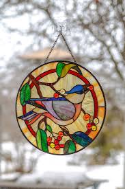 Birds On A Wire Stained Glass Hanging Panel Blue Jay Bird Stained Glass Panel Custom Stained Glass Window Etsy In 2020 Stained Glass Birds Stained Glass Suncatchers Stained Glass Window Hanging