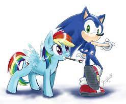 A kind and.rainbow dash prepares herself to perform her best move, the sonic rainboom! Hd Wallpaper Sonic The Hedgehog My Little Pony Rainbow Dash 1600x1318 Video Games Sonic Hd Art Wallpaper Flare