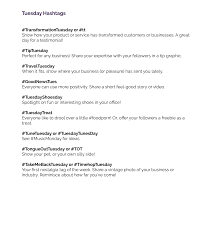 Social Media Hacks Popular Weekly Weekday Week Day Days Wednesday Friday Hashtags Grow Your Instagram Tuesday Hashtags Friday Hashtags Social Media Calendar