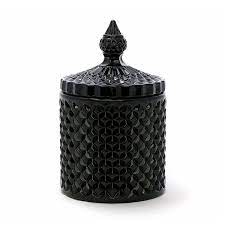 Black Glass Jar With Crystal Cut Design Lid