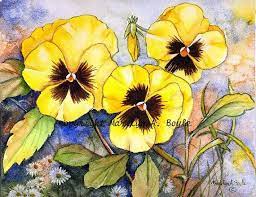 Set Of Four Pansy Cards Yellow Pansies Purple Pansies Flowers Garden Reproduction Print Blank Cards Pansies Purple Pansy Watercolor Flowers