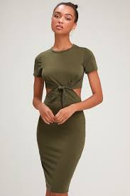 Tatum Olive Green Tie Front Cutout Dress Cutout Dress Green Dress Casual