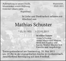 Traueranzeigen von Mathias Schuster