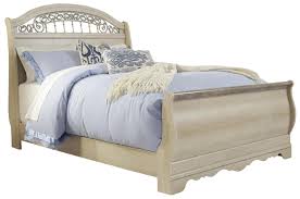 Catalina Traditional Queen Sleigh Bed With Metal Fretwork By Signature Design By Ashley Sleigh Bedroom Set Bed Furniture Sleigh Beds