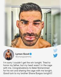 Lyman Good MMA says his "heart wasn't in the cage" at #UFCVegas3 after  revealing earlier this week that his father had recently passed away.