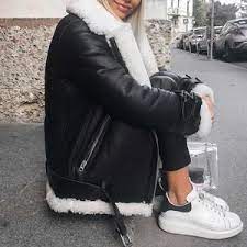 Faux Fur Lined Leather Shearling Moto Jacket Fur Leather Jacket Jackets Leather Jacket Outfits