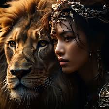 Woman and lion