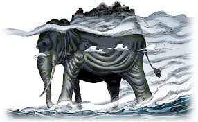 Zunesha visto de frente, com detalhes de sua pele enrugada e presas, transmitindo sua antiguidade e imponência.