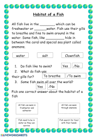 the habitat of a fish worksheet