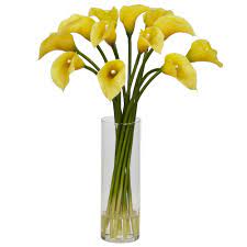 Nearly Natural 20 In H Yellow Mini Calla Lily Silk Flower Arrangement 1187 Yl The Home Depot Silk Flower Arrangements Calla Lily Flower Arrangements