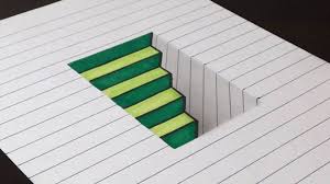 How To Draw 3d Steps In A Hole On Line Paper Easy Fun Trick Art Drawing Exercise For Both Kid Optical Illusions Art Illusion Drawings Optical Illusion Drawing